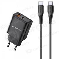 Telefono įkroviklis Awei PD81C-EU 22.5 W USB-C + USB-A PD juodas