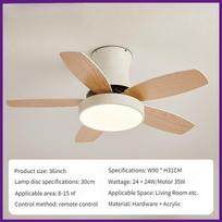 36/42/48 colių elektrinis lubinis ventiliatorius su šviesa, pilno spektro, medinis lubinis ventiliatorius, lempos, miegamojo tylus LED lubinis ventiliatorius White 36 Inch-A
