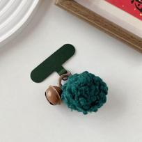 Bell Pom Pom Small Pendant Universal Mobile Phone Bag Keychain Earphone USB Flash Drive Fluffy Pendant Chain Lanyard Cute Dark green fur ball with black