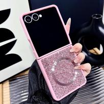 For Magsafe Z Flip7 Glitter Diamond Case for Samsung Galaxy Z Flip 7 6 5 4 3 Flip6 Magnetic Wireless Charging Shockproof Cover Galaxy Z Flip3 5G rožinė
