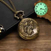 Pocket Watch Hollow Retro Flap Zodiac Large Creative Male and Female Students Watch Large Dial Luminous Huai 1pcs black