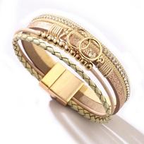 1PC PU leather bracelet colorful ring hand-woven leather strip bracelet smėlis