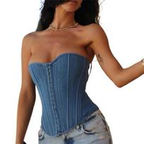 Women Tube Top Sexy Off Shoulder Sleeveless Lace Up Solid Color Womenswear Slim Fit Summer Ladies Bandeau Top Dating Wear M mėlyna