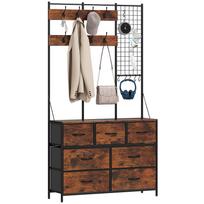 4-in-1 prieškambario baldai, drabužių kabykla, rūbinė su 7 audinio stalčiais ir 14 kabliukų, 100 x 30 x 183 cm, rustic brown 100 x 30 x 183 cm