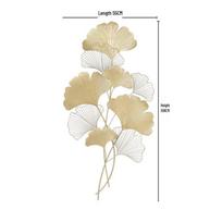 Ginkgo lapo metalo meno sienos dekoracija - 3D metalo dekoras svetainei, prieškambariui 109*55cm beige