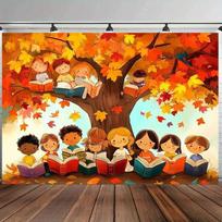 Rudens Klevas Animacinis Vaikų Skaitymas Gydantis Gobelenas Kabantis Audinys Madingas Šaunus Sienų Dekoras Svetainė Kambario Dekoras 100X70CM orange