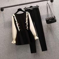 Large Size Women's Clothing, Western Style, Age-reducing Design, Thin Fried Street Shirt, Two-piece Pants, Two-piece Suit XXXXL