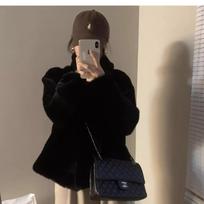 Winter Stand-Up Collar Fur Coat L juoda