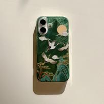 Chinese Style Crane Mountain Print Phone Case for iPhone 17 16 15 14 13 12 11 Pro Max Aesthetic Shockproof Cover iphone 16 Pro black