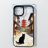 Japan Anime Mount Fuji Black Cat Phone Case For iPhone 17 Pro 16 15 14 13 12 11 XR XS MAX 7 8Plus Cartoon Clear Hard Cover Coque iPhone 11 Pro Max gray