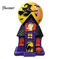Spooky Atmosphere Party Lights Halloween Haunted House Blow Mold Light, Vintage Pre-Lit Mansion Decor with Glowing Witch Moon Ghost Black Cat, Indoor S black