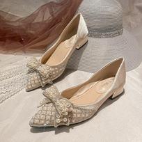Moteriška vasarinė avalynė Pearl Square Heels Batai moterims 2024 m. smailia nosimi deimantiniai žemakulniai elegantiški su krištolo krištolais E 34 brown