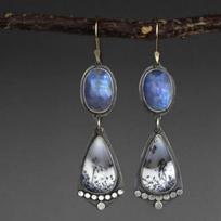 Vintage Waterdrop Round Inlaid Blue Stone Earrings Geometric Creativity Silver Color Dangle Earrings for Women Jewelry black