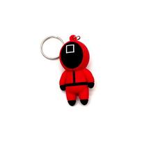 Durable Squid Game Keychain Red Guard Staff Worker Figure Key Ring Charm Red Square black