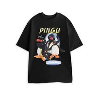 Pingu Noot Unisex Juodi trumpomis rankovėmis grafiniai marškinėliai Pingvino personažas Šūkis Noot Noot Spausdinimas Animacinis viršus laisvalaikiui S juoda