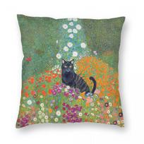 Gustav Klimt Cat Flower Garden Square Pillowcase Polyester Linen Velvet Creative Zip Decorative Car Cushion Cover 30x30cm gray
