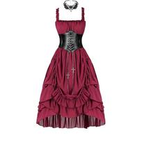 Moteriška Steampunk suknelė Renesanso Viktorijos laikų suknelė Moteriška Gotikinė Aukštesnio ir Žemesnio Krašto Suknelė Su Karoliais Ir Diržu S raudona