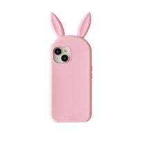 Animacinio triušio ausų silikoninis telefono dėklas, skirtas iPhone 13/14/15/16 Pro Max (Moteriškas) iPhone 14 white