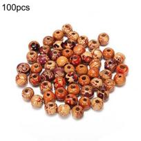 100 vnt 10 mm mišrios medienos apvalių karoliukų papuošalai, gaminantys laisvus tarpiklius. brown