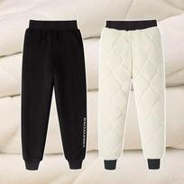 Girls' Winter Clothes Plus Velvet Pants, Big Children's Thickened Three-layer Quilted Sports Pants, Winter Warm Cotton Pants 170 juoda
