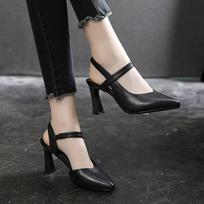 Women High Heels Shoes Pointed Toe Thick Heel Soft Sexy Pu Leather Slip on Pumps Sandals Woman Casual Party Office Shoes 41 juoda