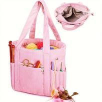 Large Capacity Crochet Yarn Storage Bag Multiple Pockets Craft Storage Yarn Bag Organizer Washable Corduroy Material rožinė