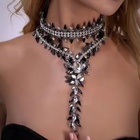 Stonefans Exaggerated Long Choker Necklace Women Statement Jewelry Irregular Pendant Rhinestone Chunky Chain Clavicle Decoration T-2 rožinio aukso spalvos