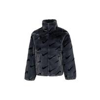 Nike moteriškas spausdintos dirbtinio kailio striukė (Azijos dydis) Tamsiai dūminės pilkos moteriški gatvės drabužiai DQ6843-070 S black