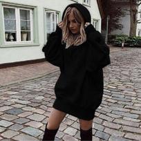 Fashion Trend Ladies Solid Color Loose Long Sleeve Thickened Hoodie Woman 6XL juoda
