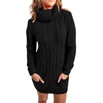 Autumn Clothes for Women Wearing Autumn and Winter High Necked Round Neck Knitted Dress Sweater XXXL juoda