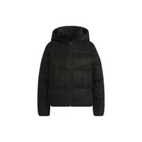 Adidas Solid Color Brand Logo Zipper Hooded Down Jacket Women Outerwear Black H20810 S