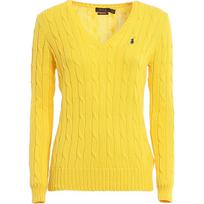 Polo Ralph Lauren Logotipas Siuvinėtas V formos iškirptės Megztinis ilgomis rankovėmis Megztas megztinis Moteriškas megztinis Geltonas 211580008-057 XL yellow