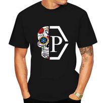 2024 Men's Luxury Brand Half Skull Flower Printed Letters Round Neck Short Sleeve T-Shirt Casual Mesh Breathable Oversized Top S juoda