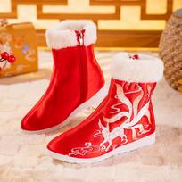 Women's Winter Warm Snow Boots Non-Slip Faux Fur Lined Embroidered Ankle Booties Shoes for Women Comfortable Fuzzy Walking Short Boot With Side Zipper 34 raudona