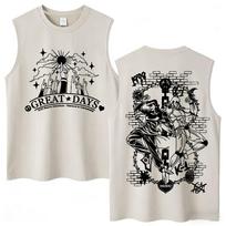 Washed Anime Jojo Bizarre Adventure Kakyoin Noriaki Tank Tops Men Women Vintage Manga Vests Cotton Oversized Sleeveless T-shirt S white