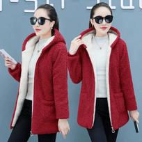 Autumn Winter Fleece-lined Thickened Medium-length Casual Jacket Women's Mother's Attire Jacket XXXL raudona