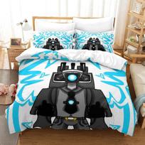 Skibidi Toilet Cartoon Bedding Sets Exquisite Bed Supplies Set Duvet Cover Bed Comforter Set Bedding Set Children Birthday Gift 100x135cm blue