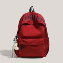 Letter Student Schoolbag Unisex Campus Backpack Large Capacity Solid Color Backpack raudona