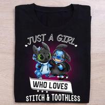 Just A Girl Who Loves Stitch And Toothless Shirt Lilo And Stitch Shirt Unisex T-Shirt M gray
