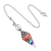 Natural Stone Spirit Pendulum Pendant Latticed Chain Energy Luck Mysterious Reiki Resin For Jewelry Making Accessories Necklaces 1pc