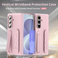 ZFold8 Ultra Case Hinge All-inclusive Card Slot PC Case For Samsung Galaxy Z Fold 8 Ultra fold 6 7 Soft Silicone Wristband Cover Galaxy Z Fold6 rožinė