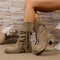 Wasteland wind brown thick heel medium tube short boots children's new summer and autumn western cowboy tall long knight boots 35