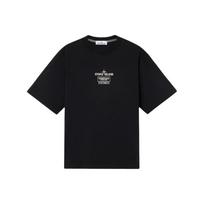 Stone Island Solid Color Round Neck Drop Shoulder Short Sleeve T-Shirt Men Tops Black K2S152100037S0193-V0029 S