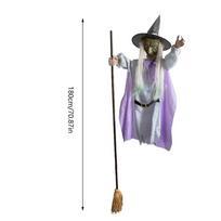 Flying Witch Decorations with Luminous Eyes Halloween Flying Witch on Broom Decor  Spooky Props for Porch Yard Lawn Home Patio