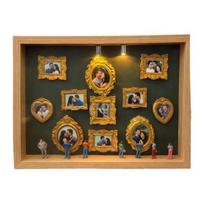 Large Mini Museum Silhouette Box Lighted Shadow Box Frame Kit with 8 Figurines And 11 Gold Mini Frames Custom C brown