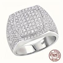 Klasikiniai 925 svarų sidabro vestuviniai žiedai vyrams, vintažiniai, plati versija, su mikro cirkonio akmenukais, ledinis, rožinis, hip hopo žiedas 11&Platinum Plated balta