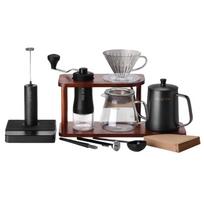 Circle Joy Pour-Over Coffee Maker Set, Hand Grinder Coffee Machine, Manual Coffee Bean Grinder, Wooden Storage Rack, 10-Piece Set juoda