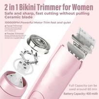 Electric Bikini Trimmer for Women, 2 in 1 Rechargeable Body & Facial Hair Remover, Waterproof Wet & Dry Shaver Trimmer rožinė