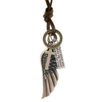 European & American Angel Wings Pendant Leather Necklace - Adjustable Men's Long Necklace bronza