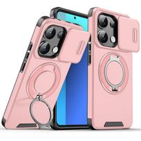 Smūgiams atsparus magnetinis dėklas Redmi Note 13 Pro 5G 4G telefonui su slankiojančiu kameros objektyvo žiedu-stovu, apsauginiu dangteliu Redmi Note 13 Pro Plus dėklui Redmi NOTE13 PRO 5G rožinė